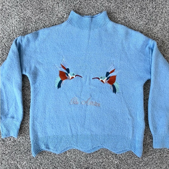 Code X Mode Light Blue High Neck Birds Embroidery Full Sleeve Scallop Sweater S - Picture 1 of 8